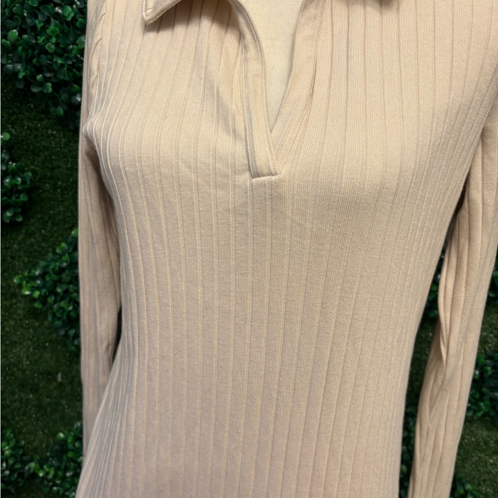 Old Navy Beige Ribbed Long Sleeve Dress
